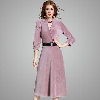 3/4-sleeve Cutout-front Dress