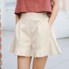 Plain Ruffle Wide Leg Shorts