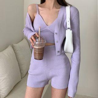 Ribbed Knit Cardigan / Cropped Camisole Top / Shorts