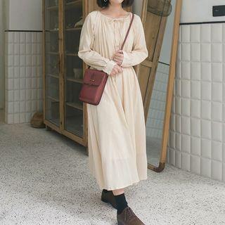 Long-sleeve A-line Midi Dress Light Almond - One Size