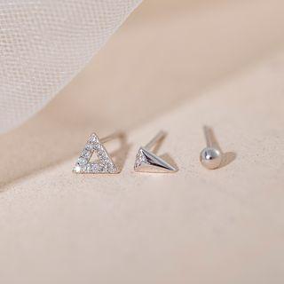 925 Sterling Silver Geometric / Rhinestone Earring (various Designs) 3 Pcs - Silver - One Size