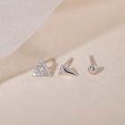 925 Sterling Silver Geometric / Rhinestone Earring (various Designs) 3 Pcs - Silver - One Size