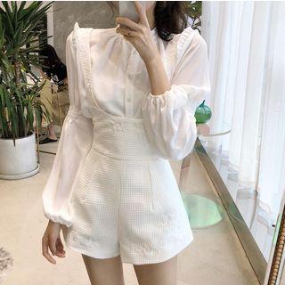 Lantern-sleeve Shirt / Embroidered Jumper Shorts