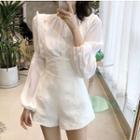 Lantern-sleeve Shirt / Embroidered Jumper Shorts