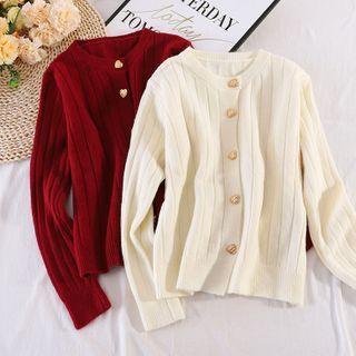 Round-neck Heart Button Cardigan