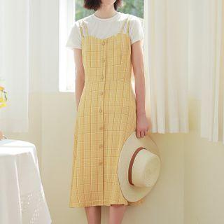 Plaid Mid Overall Dress