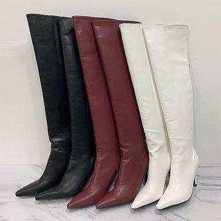 Slit-trim Knee High Boots