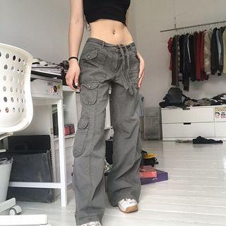 Plain Wide-leg Cargo Jeans
