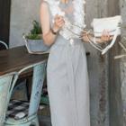 Sleeveless Lace Panel Tie-waist Midi Sheath Dress