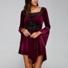 Long-sleeve Lace-up Velvet Dress