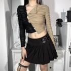 Long-sleeve Button-up Two-tone T-shirt