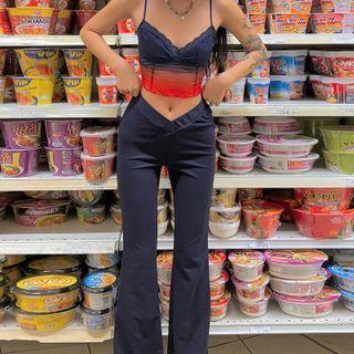 Gradient Crop Camisole Top / High-waist Boot-cut Pants