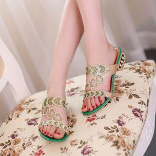 Rhinestone Block-heel Slide Sandals