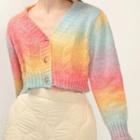Long Sleeve Color-block Crop Cardigan Rainbow - One Size