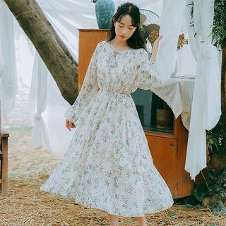 Ruffled Floral Puff-sleeve Dress