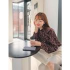 Frill-trim Bishop-sleeve Floral Blouse