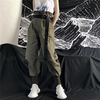 Frilled High-waist Gather-cuff Cutout Cargo Pants (without Belt)