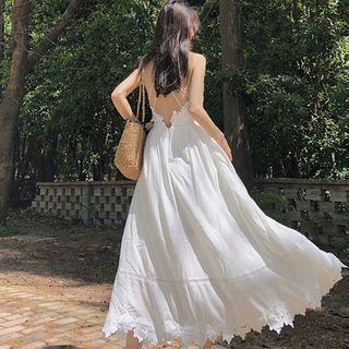 Spaghetti Strap Maxi Open-back Dress White - One Size