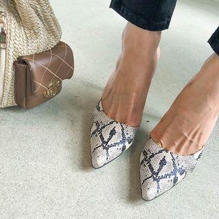 Pointy Stiletto Python Mules