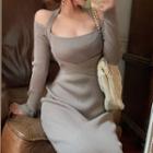 Long-sleeve Cold Shoulder Knit Midi Dress