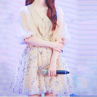 Puff-sleeve Mesh Mini A-line Sequin Dress