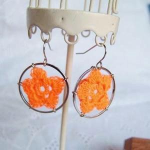 Lace Flower Ring Earrings(orange)