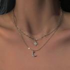 Layered Star Moon Necklace Sliver - One Size
