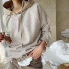 Drawcord Two-tone Hoodie Beige - One Size