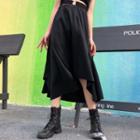 High-waist Asymmetric Plain A-line Skirt Black - One Size