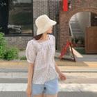 Square-neck Floral Blouse Cream - One Size