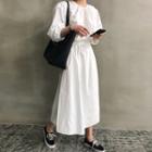 Puff-sleeve Band-waist Maxi Dress