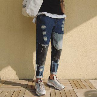 Distressed Patchwork Jeans