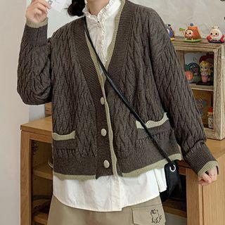 Diamond Color-block Knitted Cardigan