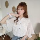 Elbow-sleeve Star Pattern Shirt White - One Size
