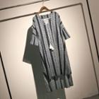 Print Elbow-sleeve Dip Back Dress With Tassel