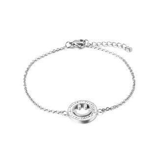 Fashion Simple Geometric Round Smiley Face 316l Stainless Steel Bracelet With Cubic Zirconia Silver - One Size