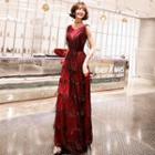 Fringed Trim Sleeveless A-line Evening Gown