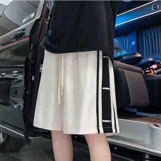 Lettering Striped Wide Leg Sweatshorts