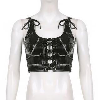 Faux Leather Chained Tank Top