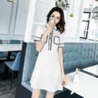 Short-sleeve Contrast Stitching A-line Mini Dress