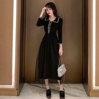 Long-sleeve Overlay Midi Dress