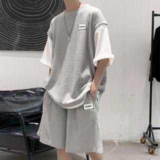 Set: Mock Two-piece Sweatshirt + Sweatshorts