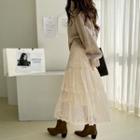Tiered Long Lace Skirt Light Beige - One Size