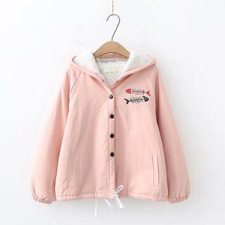 Fish Bone Print Fleece-lined Hood Jacket