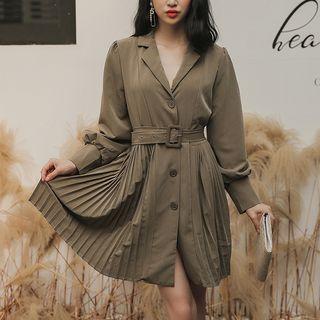 Single-breasted Mini A-line Pleated Coat Dress