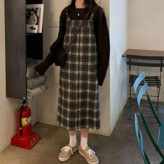 Sweater / Plaid Midi A-line Pinafore Dress