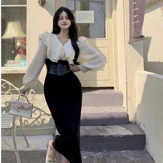 Ruffled Blouse / Mermaid Fitted Skirt / Set