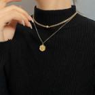 Star Disc Pendant Layered Necklace Necklace - Star - Gold - One Size