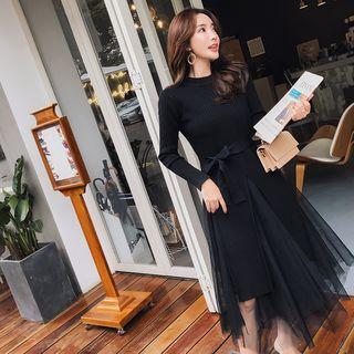 Set: Long Sweater + Sleeveless A-line Midi Sheer Dress