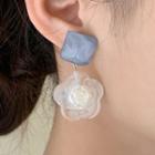 Flower Acetate Dangle Earring 1 Pair - Silver Stud - Blue & White - One Size